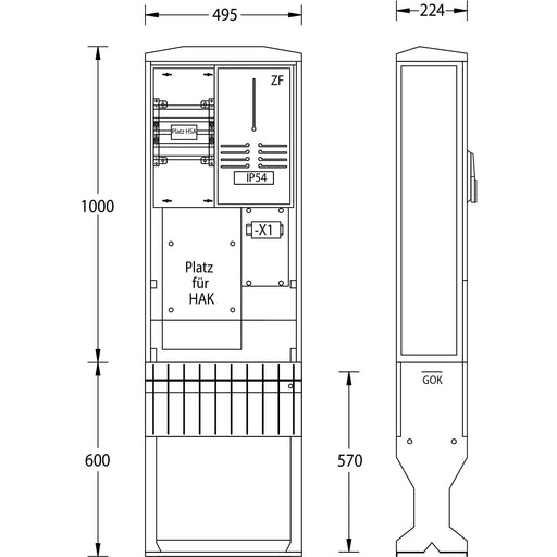 uesa - Zähler-Komplettschrank Zähleranschlusssäule ZAS-1-FL-S Avacon AG 1600x495x224mm