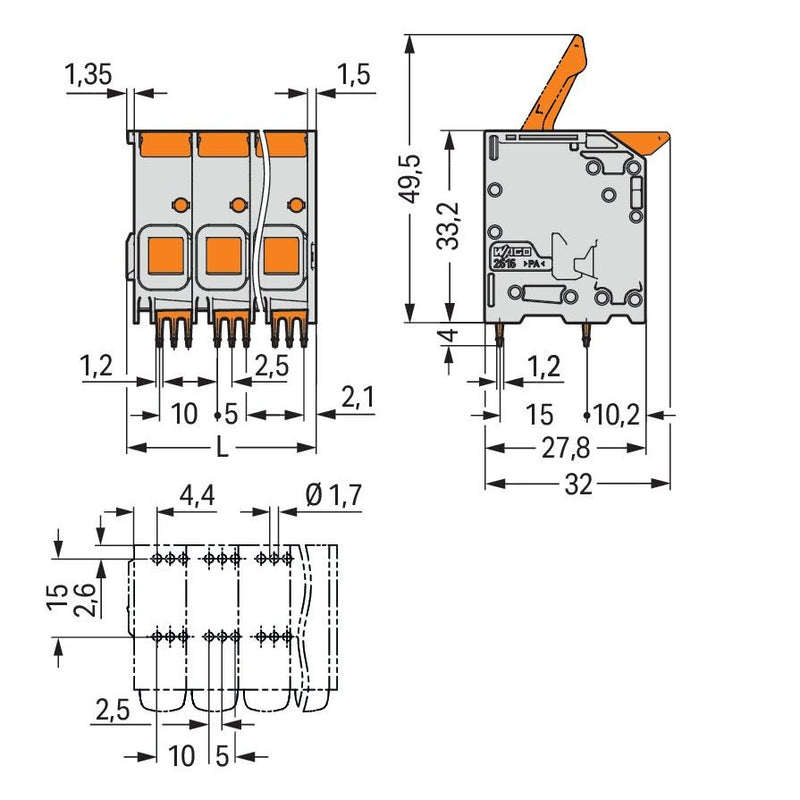 WAGO - Leiterplattenklemme 2616-1103 16mm²,gr − 40 Stück