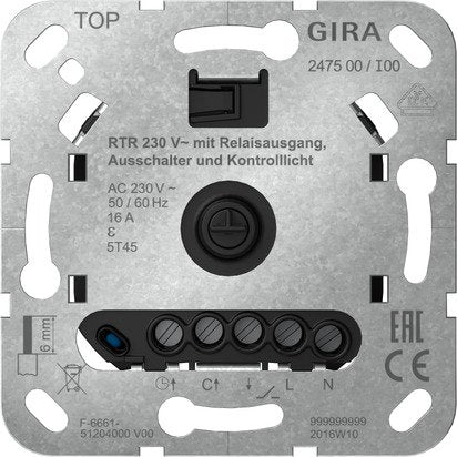 Gira - Raumthermostat RTR 230 V Relaisausgang 247500 Aus+Kontroll Einsatz