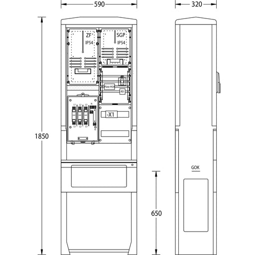 uesa - Zähler-Komplettschrank Zähleranschlusssäule ZASS1TSG Thü.Energie 1850x590x320mm