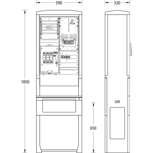 uesa - Zähler-Komplettschrank Zähleranschlusssäule ZASS1S HSE T.Darmst. 1850x590x320mm