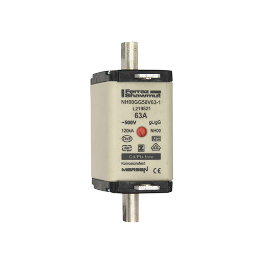 Mersen - Messersicherung Sicherungseinsatz NH Sond. NH00GG50V63-1 gG Gr.00 63A SGL KM − 3 Stück
