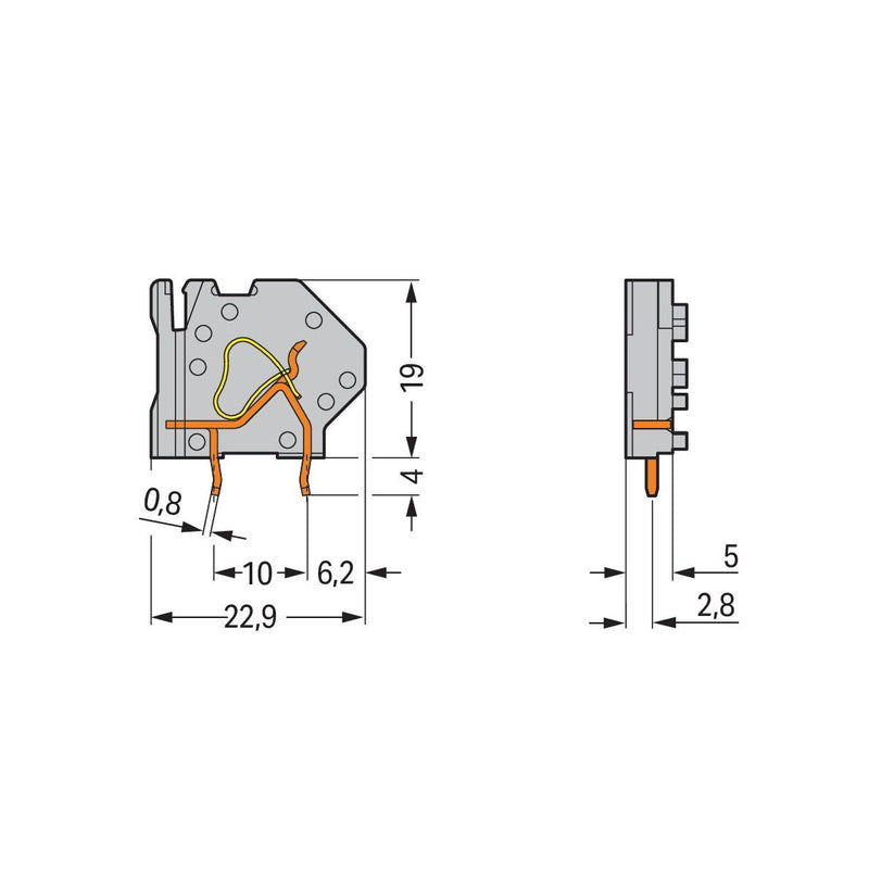 WAGO - Leiterplattenklemme Anreihbar.Leiterplattenkl. 745-757 4mm²,Maß5mm,ebl − 200 Stück