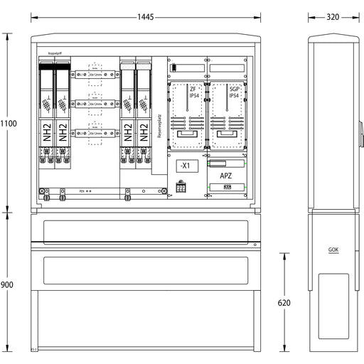 uesa - Zähler-Komplettschrank Wandlermessung WM-ZP-500/630 A SGF 1100x1115x320mm