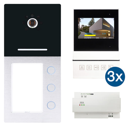 HHG - Türsprech-Set Set mit AS AP 3-Fam. Villa AP Set 3 B mit Monitor Basic