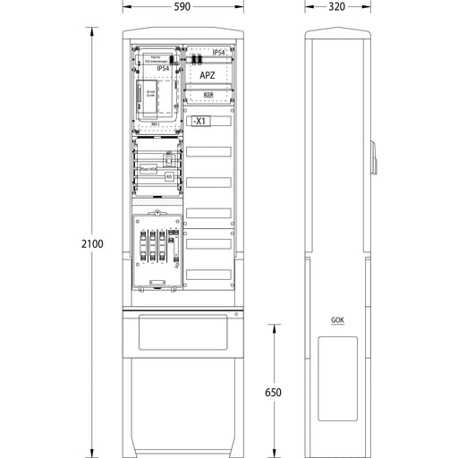 uesa - Zähler-Komplettschrank Zähleranschlußsäule ZAS-S1-1VF S.Hamburg 2100x590x320mm