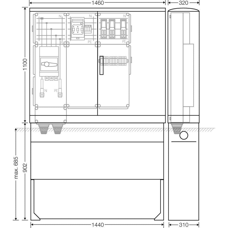 Hensel - Verteilerschrank für Energieversorgung Ladeverteiler Mi EV 43kW 3011 b. z. 3 Ladepunkte