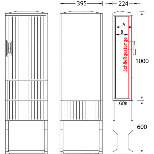 uesa - Gehäuse/Schaltschrank (leer) Flachschrank A060-1000 1000x395x224mm
