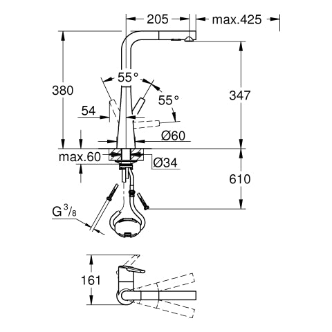 Grohe - EH-Spültischbatterie ZEDRA 32553 L-Auslauf ausziehbare Spülbrause chrom