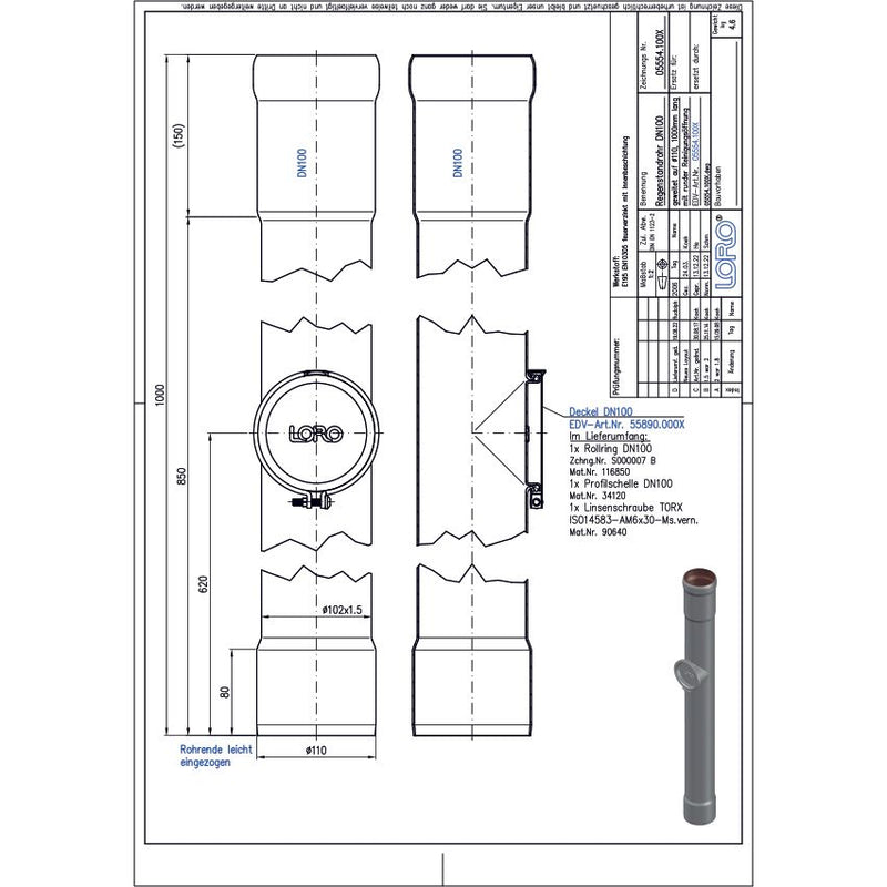 Lorowerk - Standrohr mit Reinigungsdeckel Auslauf 100 DN100