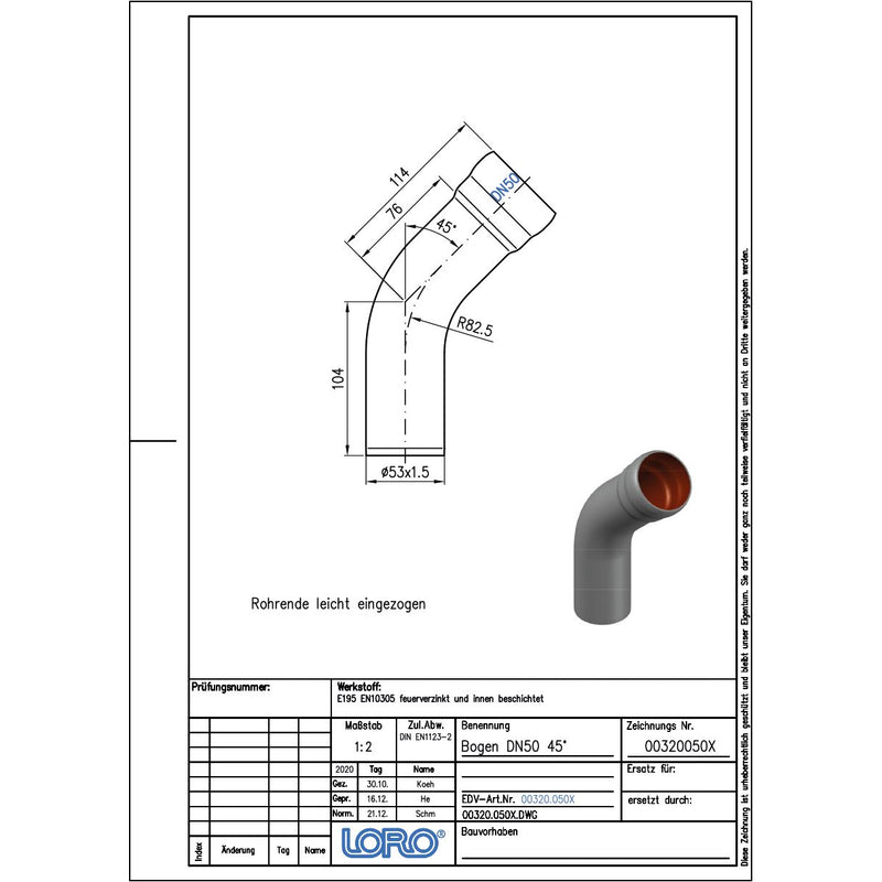 Lorowerk - Bogen 00320.050X DN 50 45 Grad