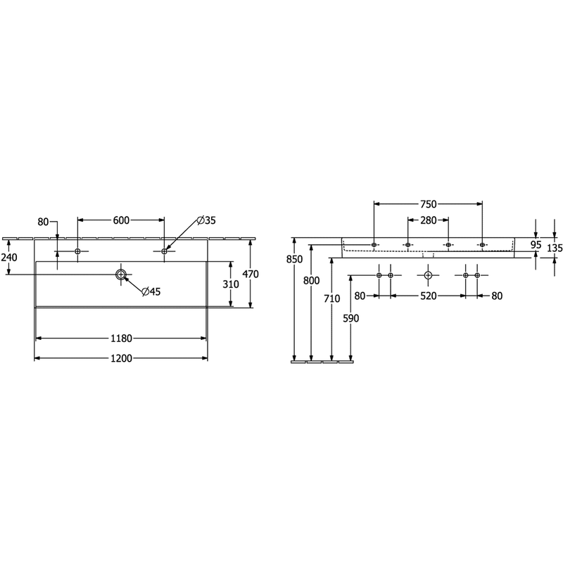 VILLEROY & BOCH - Waschbecken Memento 2.0 1200x470mm re-eckig 2HL. o. ÜL. Stone White cplus