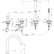 Ideal Standard - 4-Loch Wannenrandarm. JOY, m.Auslauf, Stab-HB u.Umsteller, Chrom