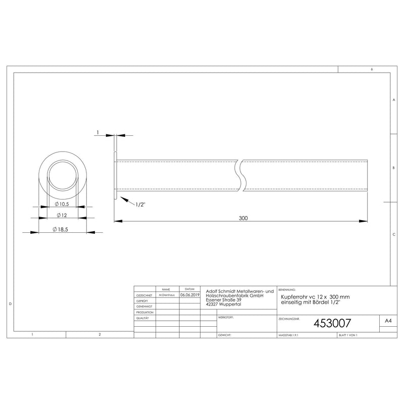 Adolf Schmidt - Kupferrohr chrom 12x 300mm 1/2
