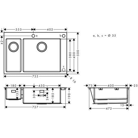Hansgrohe - Einbauspüle 180x450 S712-F655