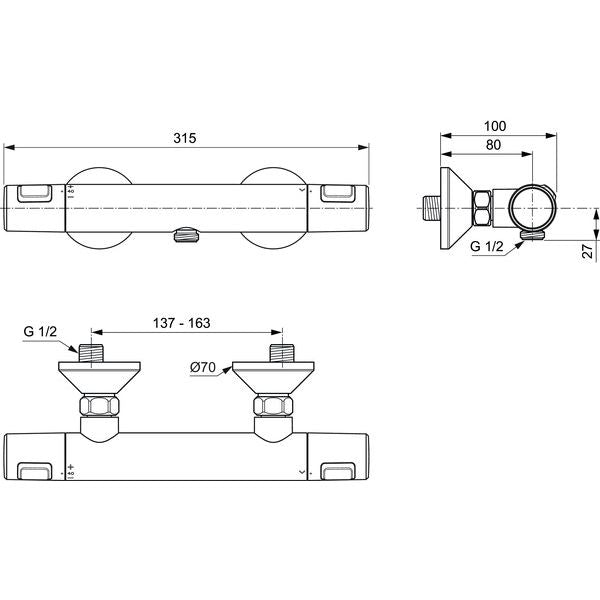 Ideal Standard - Brausethermostat AP CERATHERM25, Ausld. 80mm, Chrom