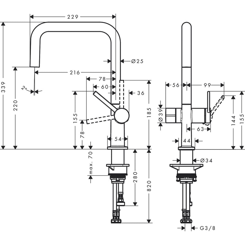 Hansgrohe - Spültischmischer U 220 TALIS M54 Geräteabsperrventil 1jet chrom