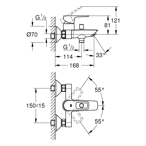 Grohe - EH-Wannenbatterie BAULOOP 23602_1 Wandmontage eigensicher chrom