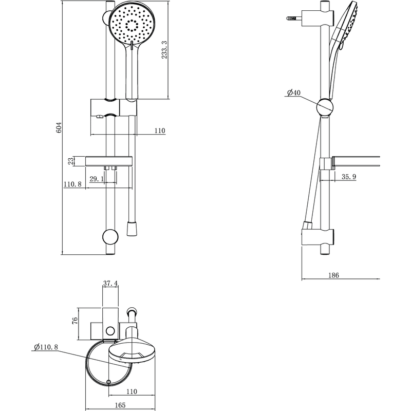 VILLEROY & BOCH - Duschgarnitur 3StraklaUniversal Showers 110x604x76mm Wmont.Chrom