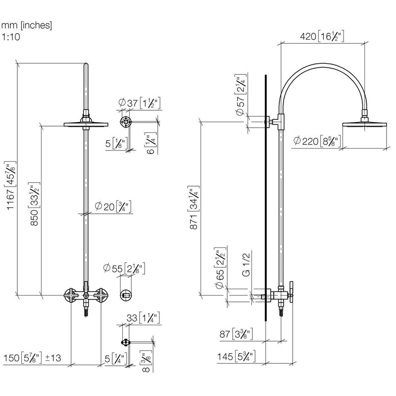 Dornbracht - Showerpipe mit Brausebatterie TARA 26632892 messing gebürstet