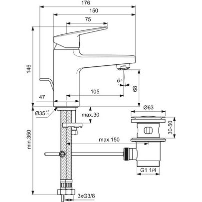 Ideal Standard - Waschtischarmatur ND CERAPLAN H70 m.Ablaufgarn. Ausld.103mm Chrom