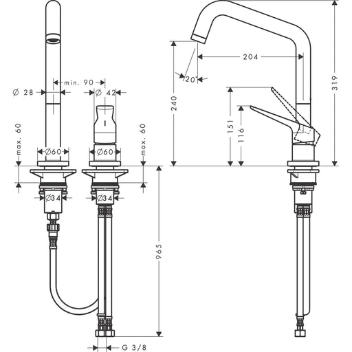 Hansgrohe - 2-Loch Spültischmischer AXOR Citterio M chrom mit Schwenkauslauf