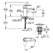 Grohe - EH-WT-Batterie EUROSMART C 23928 M-Size MST kalt Push-open Abl.grt. chrom