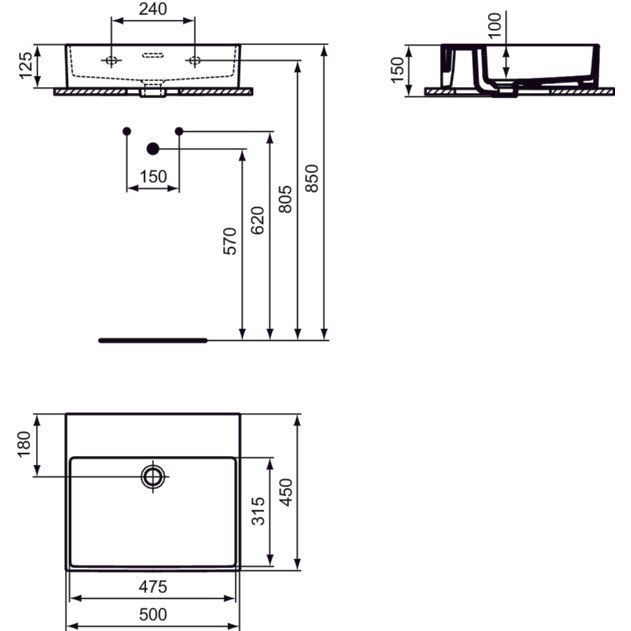 Ideal Standard - Waschtisch EXTRA, o.Hl., m.Ül., 500x450x150mm, geschliffen, Weiß
