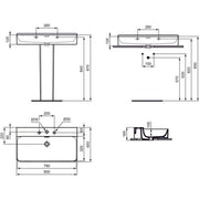 Ideal Standard - Waschtisch CONCA, 3 Hl., m.Ül., 800x450x165mm, geschliffen, Weiß