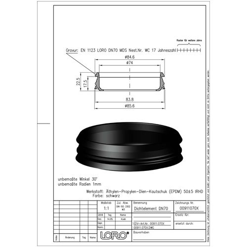 Lorowerk - LORO-X-Dichtelement 00911. DN 70, für LORO-X-Rohr