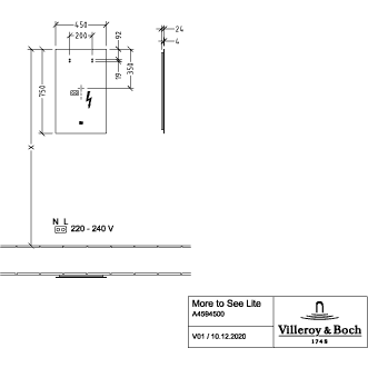 VILLEROY & BOCH - Spiegel More to See Square A47545 450x700x27mm mit Beleuchtung