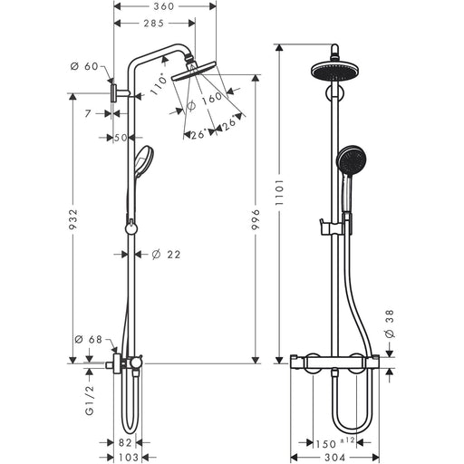 Hansgrohe - Showerpipe CROMA 160 27135000 chrom