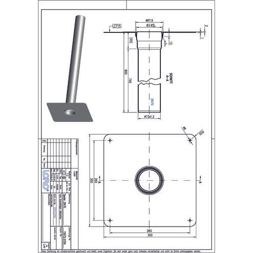 Lorowerk - Speier mit Klebeflansch zum bauseitigem Abkanten 800mm DN70