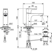Ideal Standard - WT-Armatur CONNECT AIR, Slim, 5l/min, m.Ablgarn., Ausld.107mm, Blizzard silver