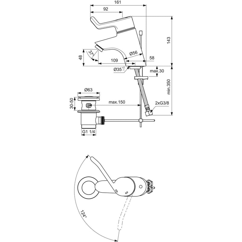 Ideal Standard - WT-Sicherheitsarmatur CERAPLUS B8218A Bedienhebel 120mm chrom