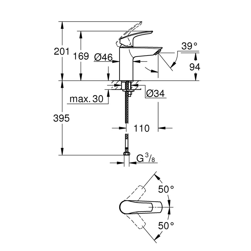 Grohe - EH-WT-Batterie EUROSMART 32467_3 S-Size glatter Körper chrom