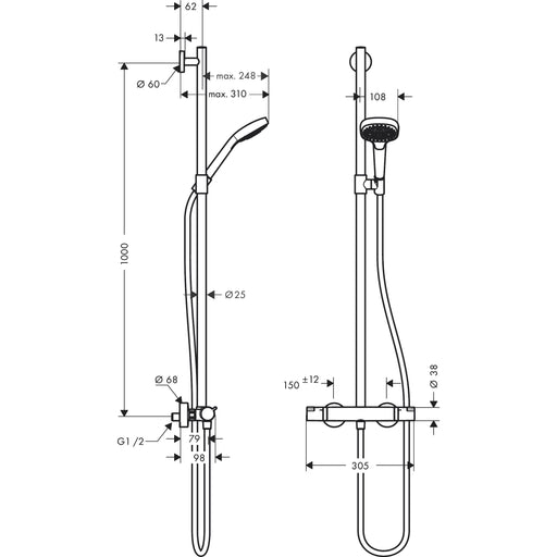 Hansgrohe - Showerpipe CROMA Select E Multi SemiPipe weiß/chrom
