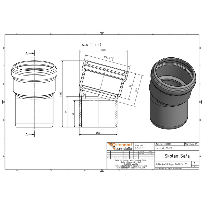 Gebr. Ostendorf - Safe Bogen DN/OD78 15Grad