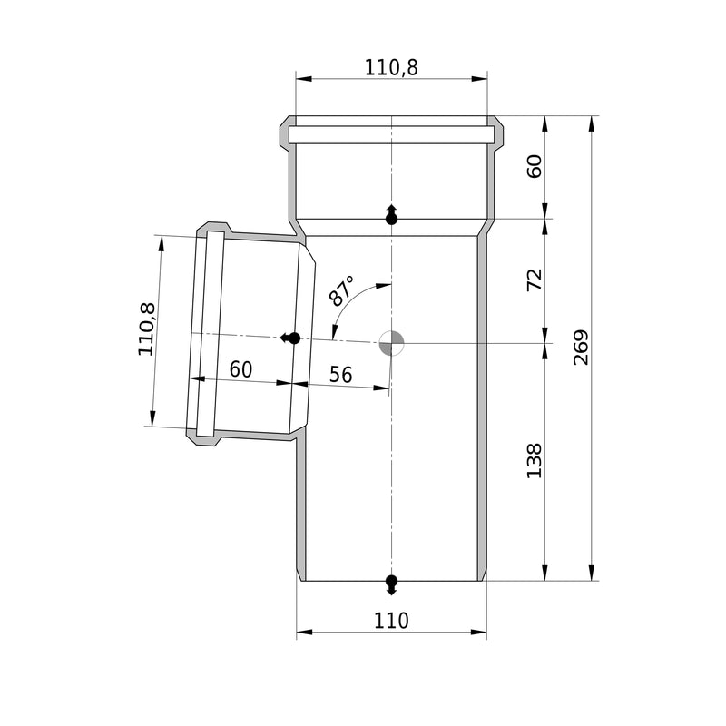 Wavin - Eckdoppelabzweig AS+ DN 100x100x100 87 Grad
