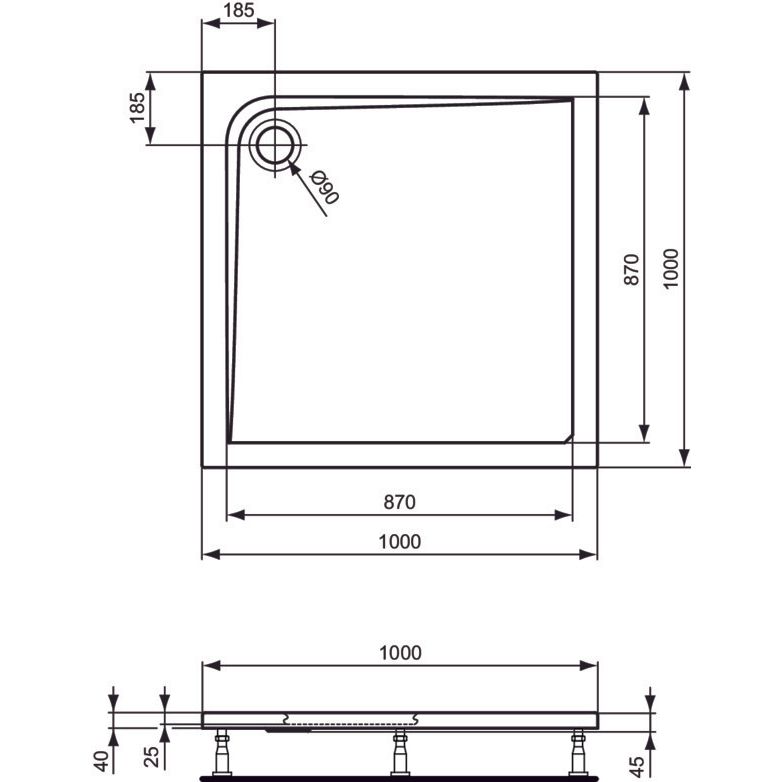 Ideal Standard - Rechteck-Brausewanne ULTRA FLAT, 1000x1000x47mm, Weiß