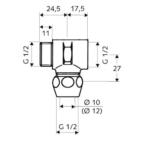 SCHELL - T-Stück 1/2x10mm chrom mit Quetschverschraubung