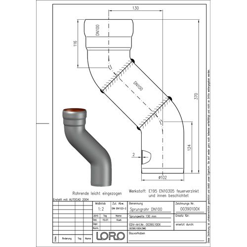 Lorowerk - Etagenbogen 00390. DN 100 Sprung 130mm