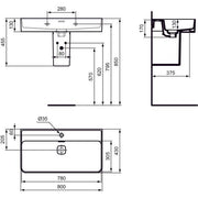 Ideal Standard - Waschtisch STRADA II, 1 Hl., m.Ül., 800x430x170mm, Weiß