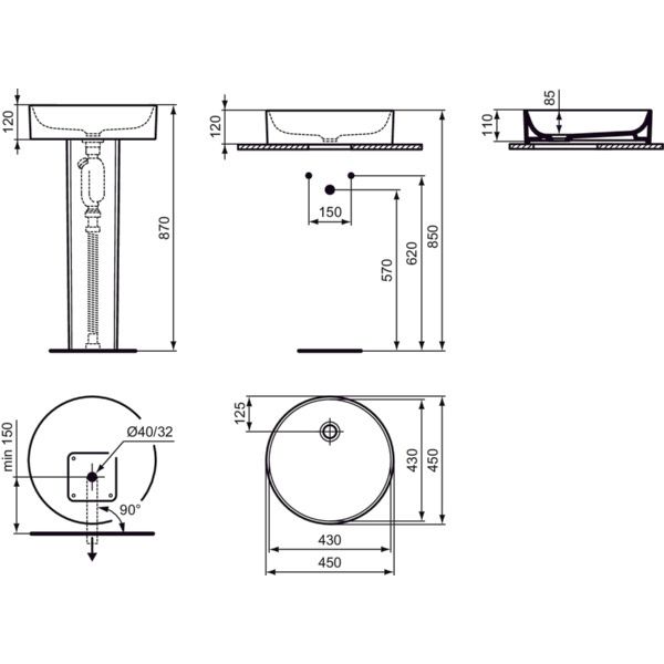 Ideal Standard - Schale CONCA, o.Hl., o.Ül., rund, 450x450x110mm, Weiß