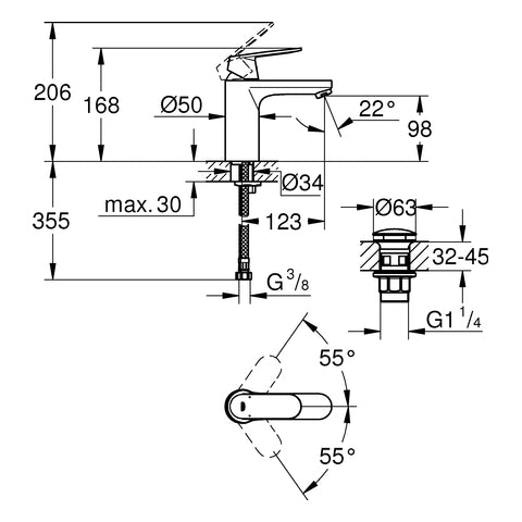 Grohe - EH-WT-Batterie EUROSMART C 23926 M-Size Push-open Ablaufgarnitur chrom