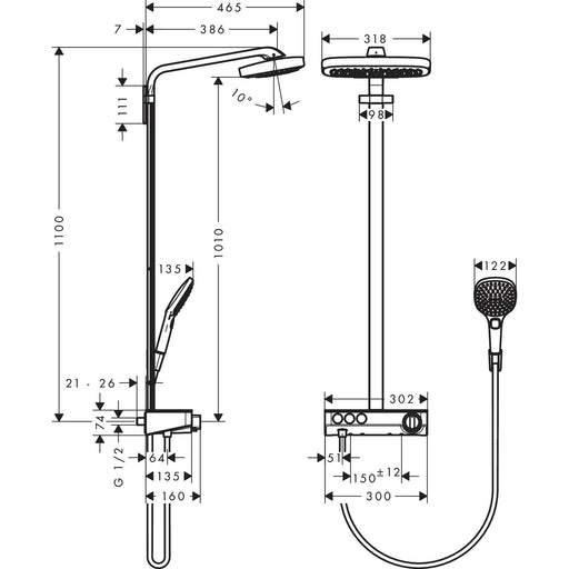 Hansgrohe - Showerpipe RAINDANCE Select E Air 3jet Kopfbrause 300mm 271274 weiß chrom