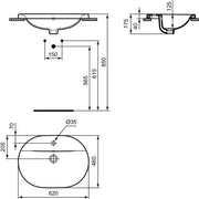 Ideal Standard - Einbauwaschtisch CONNECT, oval, 1Hl., m.Ül., 620x460x175mm, Weiß