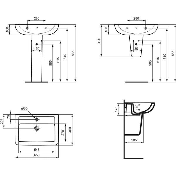 Ideal Standard - Waschtisch EUROVIT PLUS 650mm V3028 weiß