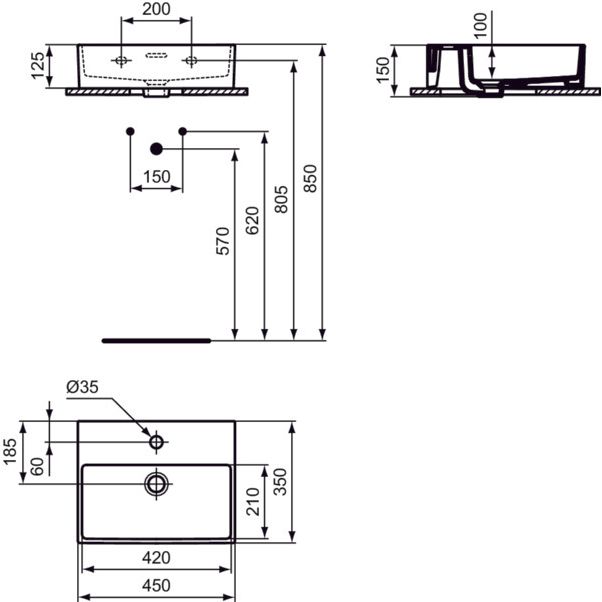 Ideal Standard - Handwaschbecken EXTRA, 1 Hl., m.Ül., 450x350x150mm, Weiß mit IdealPlus