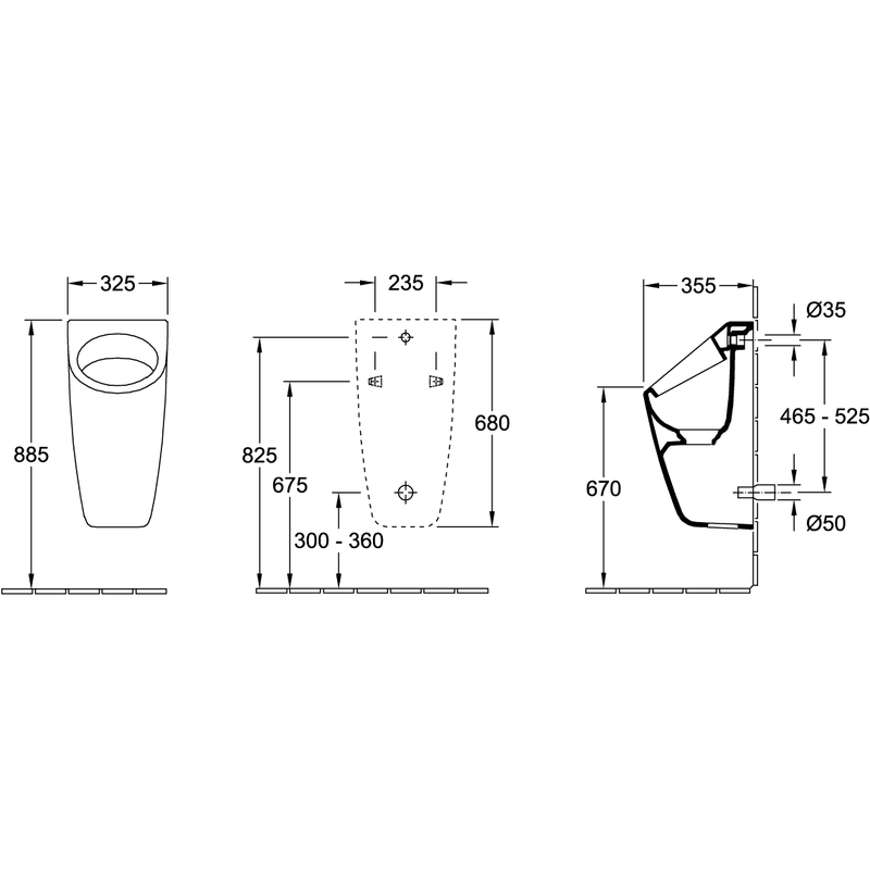 VILLEROY & BOCH - Absaug-Urinal ARCHITECTURA 5586 325x680x355mm mit Zielobjekt Weiß Alpin